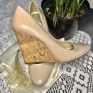Tan and cork heeled wedged heels